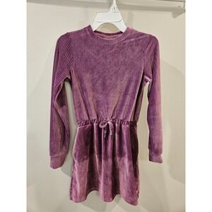 Freely Girls Ribbed Velvet Long Sleeve Dress Purple with‎ Pockets Girl Small 6/7